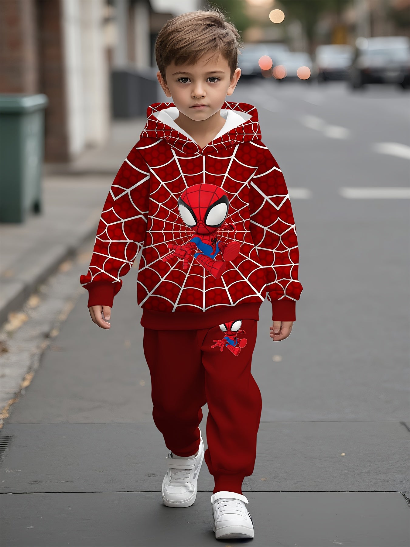2pcs Spider-Man Tracksuit 2pcs Boys' Q-version Spider-Man Digital Print Tracksuit Set.