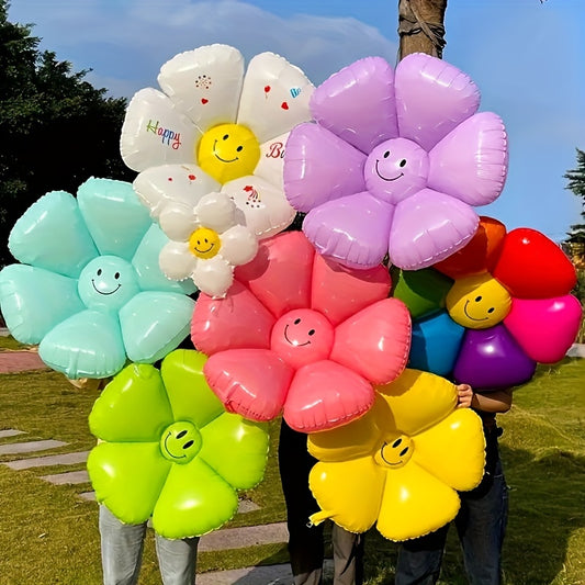 Happy Face Macaron Happy Face Daisy Balloons | 5pcs | Aluminum Film | No Electricity Needed | Home, Garden, Birthday Party, Wedding Decor | Birthday Party, Wedding, Hawaiian Theme