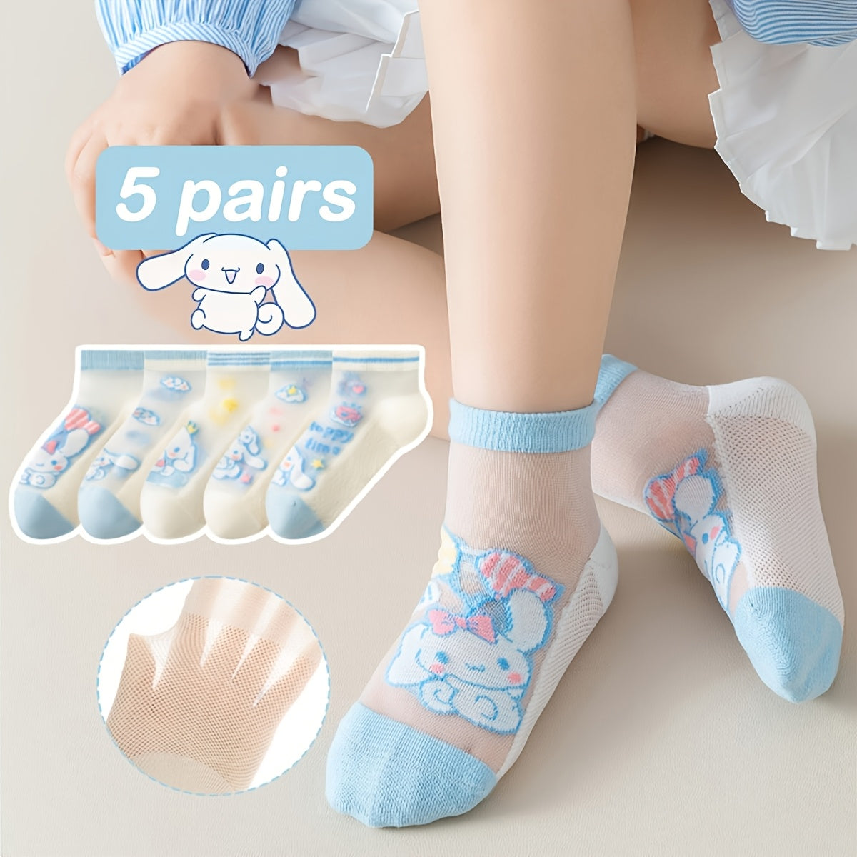 Cinnamoroll Knee-High Socks for Kids, 5 Pairs Set