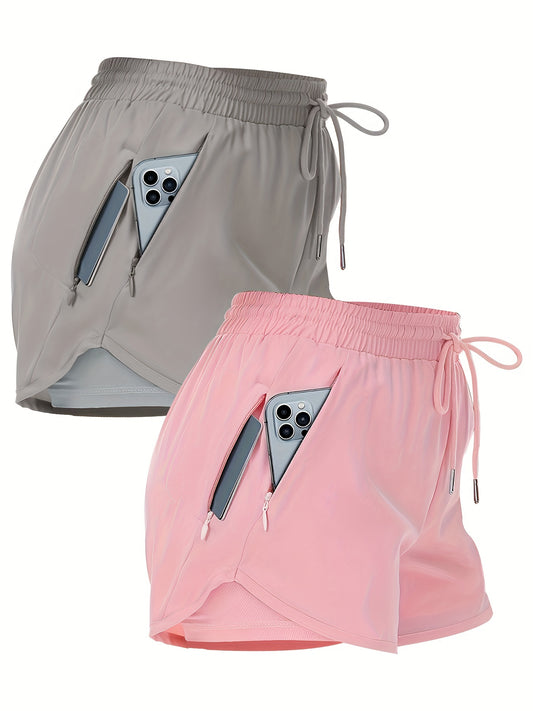 2pcs Women's Running Shorts with Zipper and Comfort