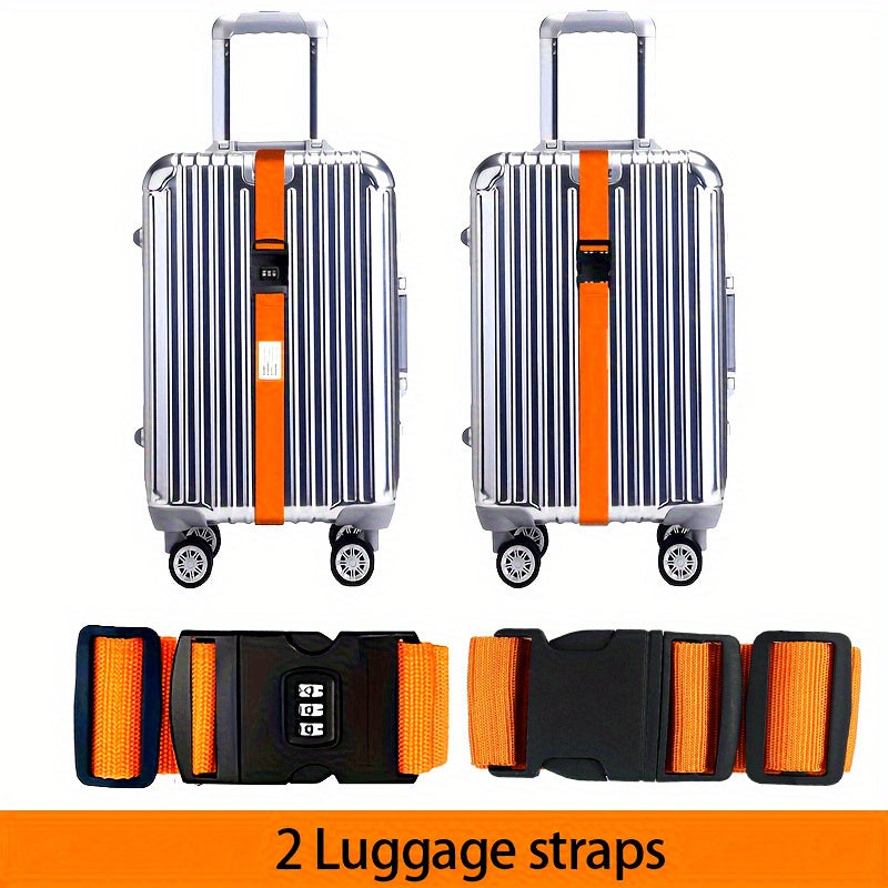 2-Pack Adjustable Luggage Straps with TSA Combination Lock, Push Lock Closure & Removable ID Window – Durable Nylon Anti-Theft Travel Accessories for Secure and Easy Luggage Identification, Sleek Strap Design