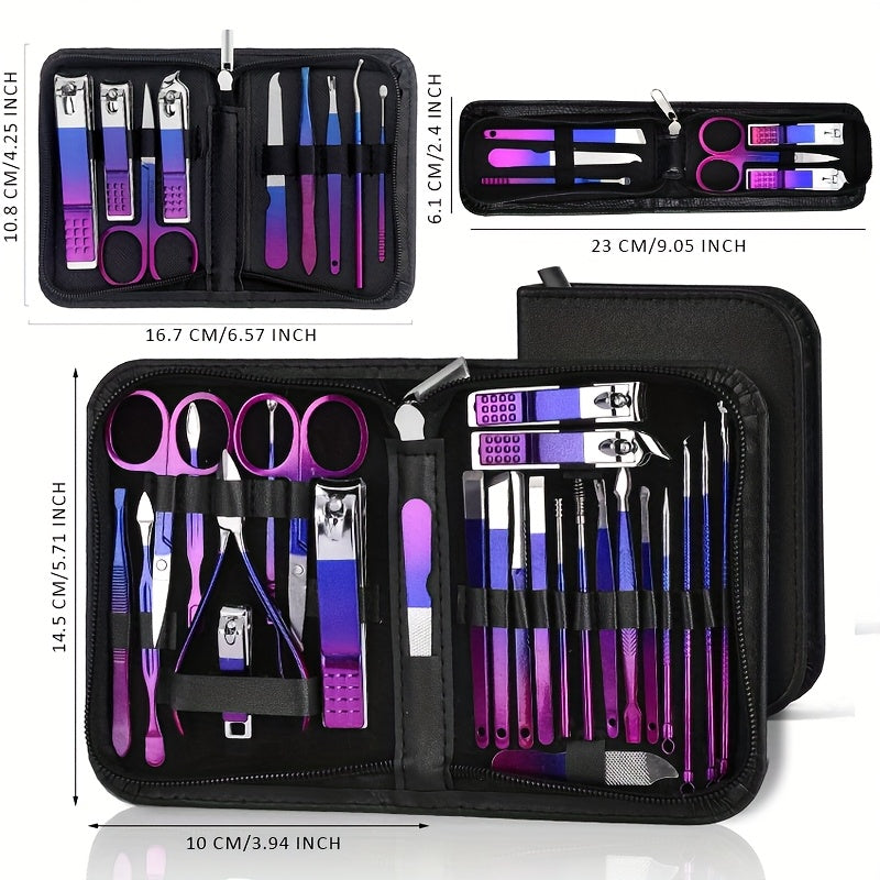 6/9/26pcs set Colorful Manicure & Pedicure Kit0 - Stainless Steel Nail Clippers, Cuticle Trimmers, Ear Spoon & Files with Durable Storage Case.