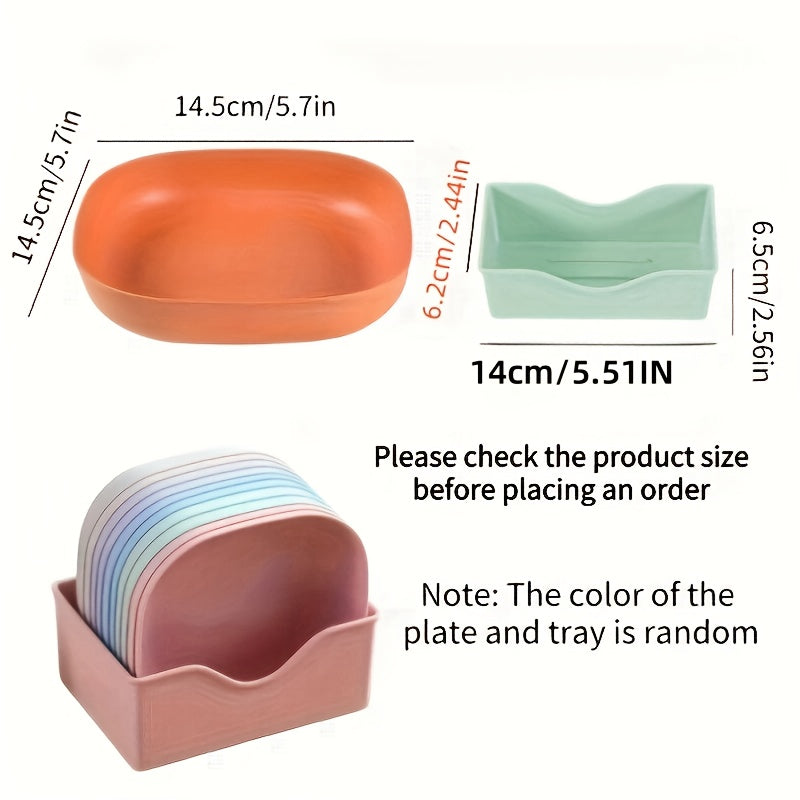10 square plate tray - Portable snack breakfast plate set - Outdoor plate, plastic material - suitable for outdoor camping, picnic dishes, plates, camping plates and cutlery, outdoor cookware, camping, hiking supplies