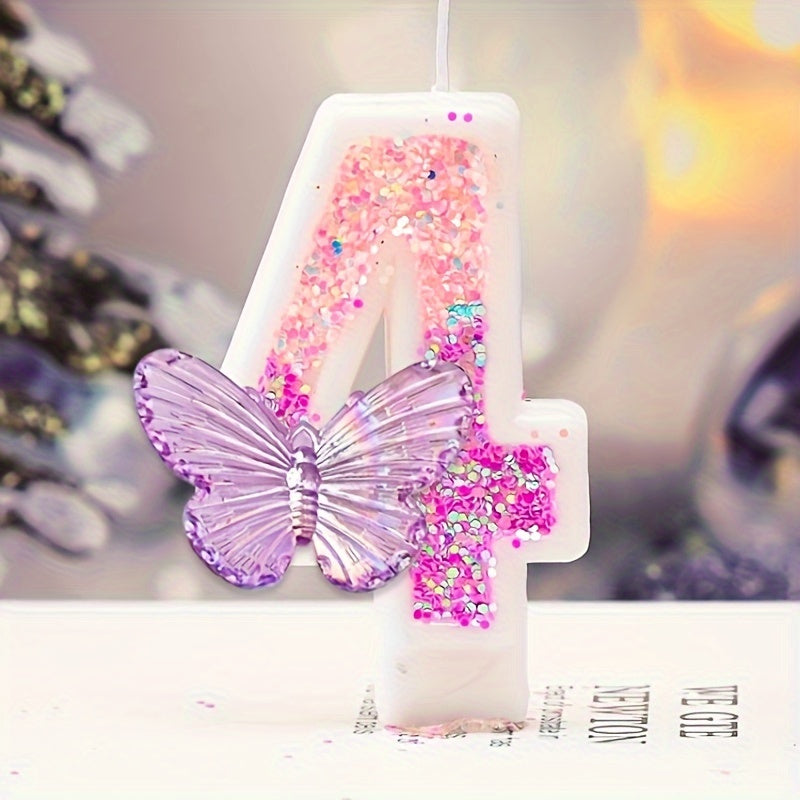 1pc Sparkling Pink Gradient Butterfly Birthday Candle - 8.0cm Cake Topper for Youngsters & Adults, Perfect for Graduations, Weddings, Housewarmings & More