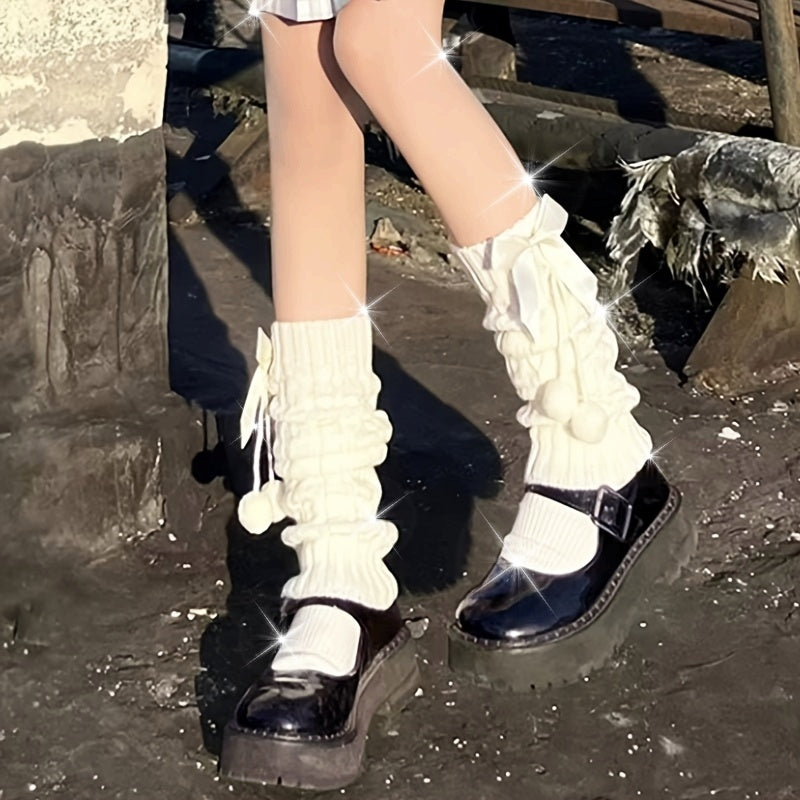 Women's & ' Plush Ball Foot Warm Knee Socks with Bow