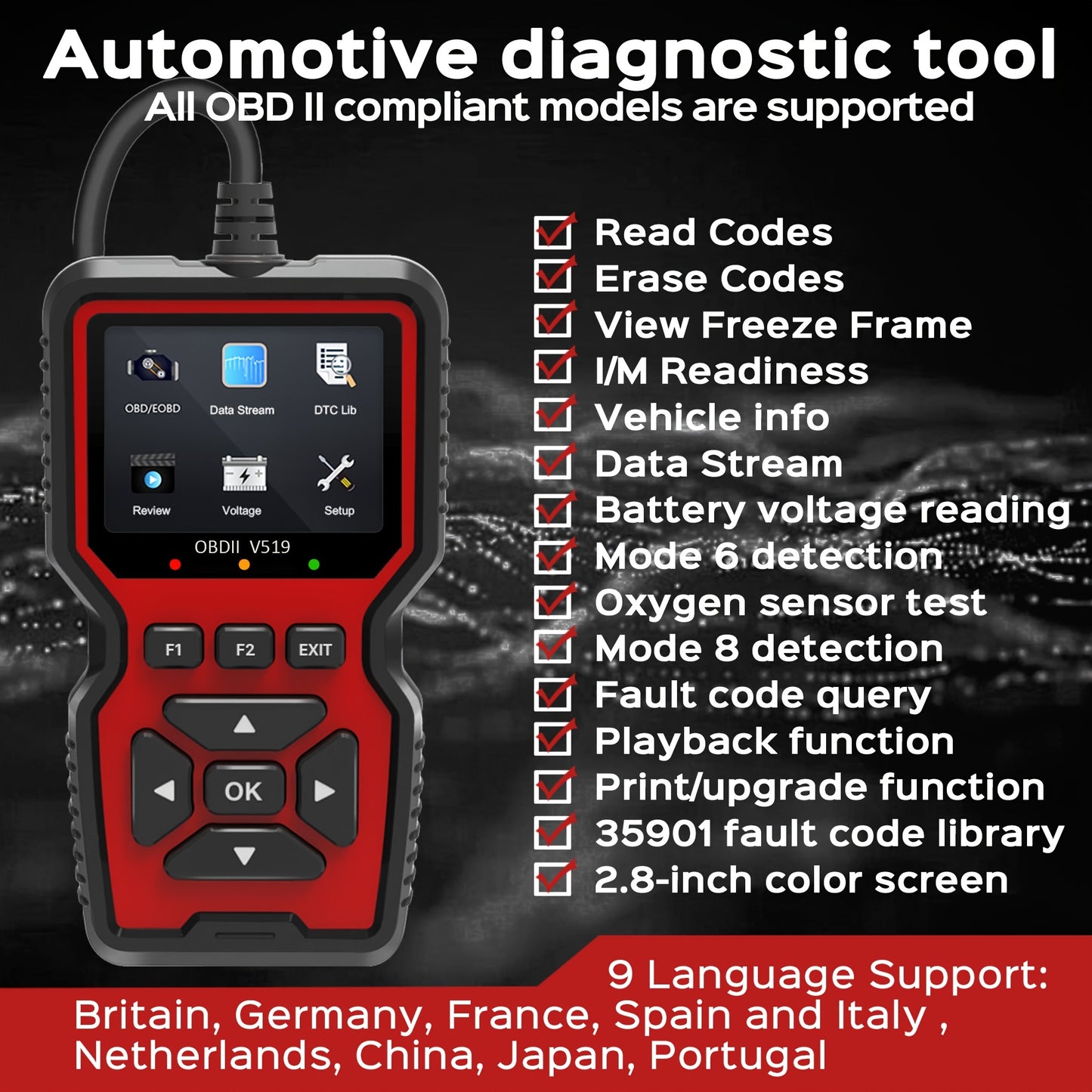 Professional OBD2 Scanner with 35,901 DTC Library & 2025 Model Updates - Live Data Stream, Battery Voltage Checker, Check Engine Light Reset, No Battery Required for Cars, Trucks, SUVs (2024 Release), Vehicle Maintenance Tool