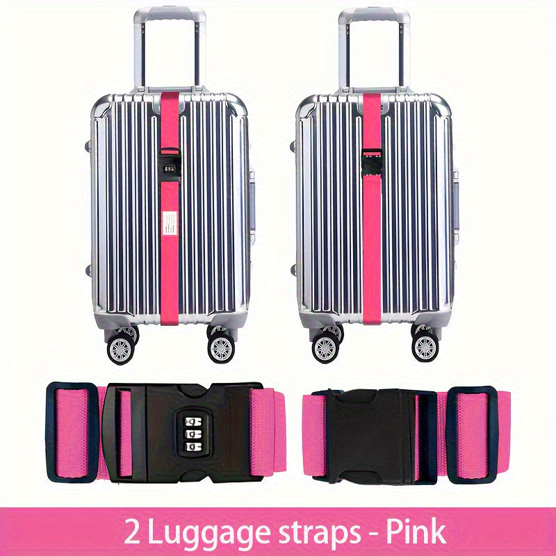 2-Pack Adjustable Luggage Straps with TSA Combination Lock, Push Lock Closure & Removable ID Window – Durable Nylon Anti-Theft Travel Accessories for Secure and Easy Luggage Identification, Sleek Strap Design