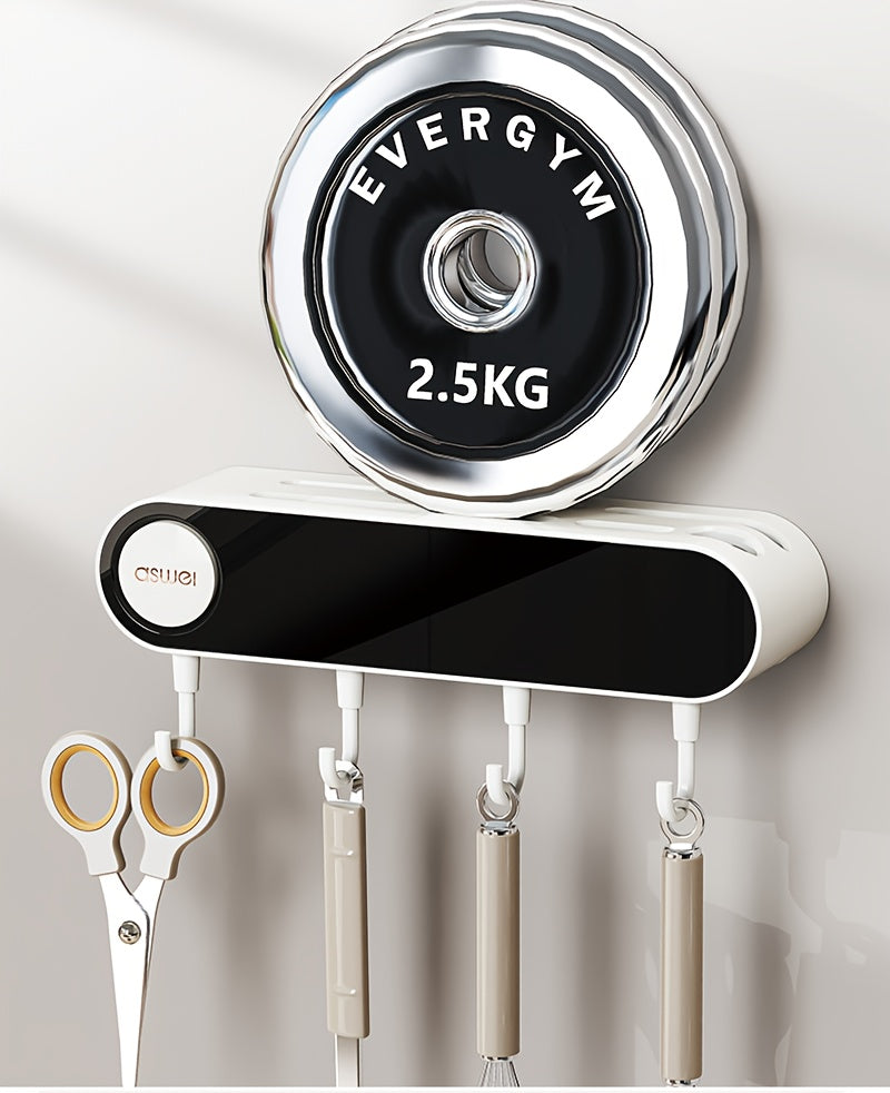 Multifunctional Wall Hanging Knife Holder, Can Hold Multiple Knives, with Integrated Sharpening Stone, Equipped with 4 Hooks, Suitable for Spatulas, Funnel, Kitchen Tools