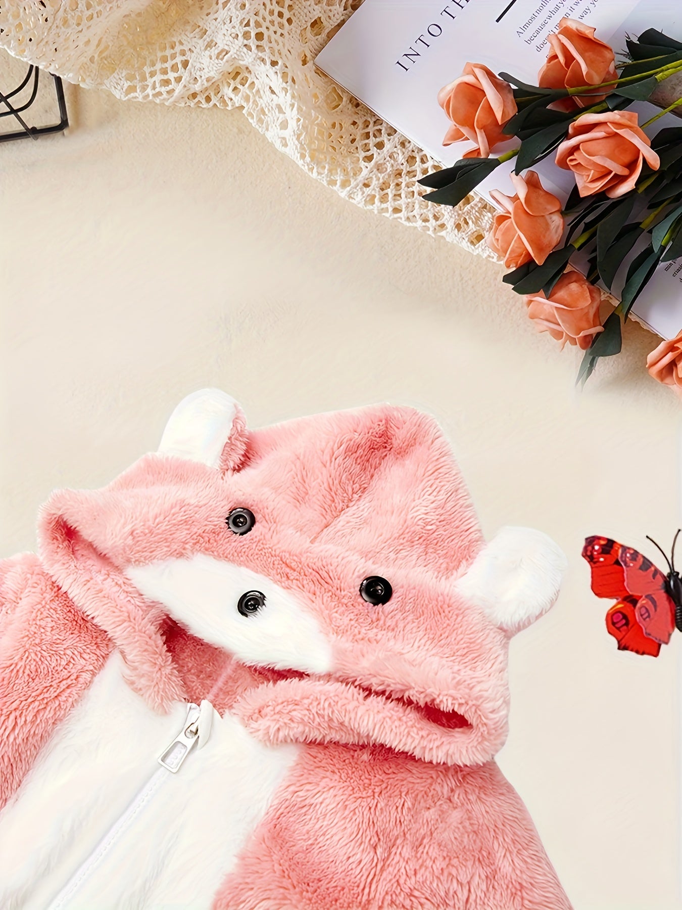 Pink Polar Bear Hooded Romper for Girls | Casual Knit Polyester, Long Sleeve, Loose Fit, Fall/Winter Sleepwear | Playful Design, Winter Sleepwear, Polar Bear Accessories