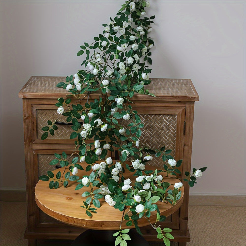 1 Lifelike Rose Vine, Plastic, Simulated, Fake, Indoor Wall Hanging, Wedding Scene Decoration, Outdoor Yard Decoration, with Decorative Flowers, No Electricity Required, No Feathers, for Wedding, General Use