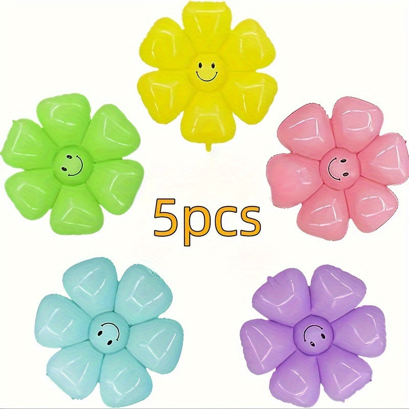 Happy Face Macaron Happy Face Daisy Balloons | 5pcs | Aluminum Film | No Electricity Needed | Home, Garden, Birthday Party, Wedding Decor | Birthday Party, Wedding, Hawaiian Theme