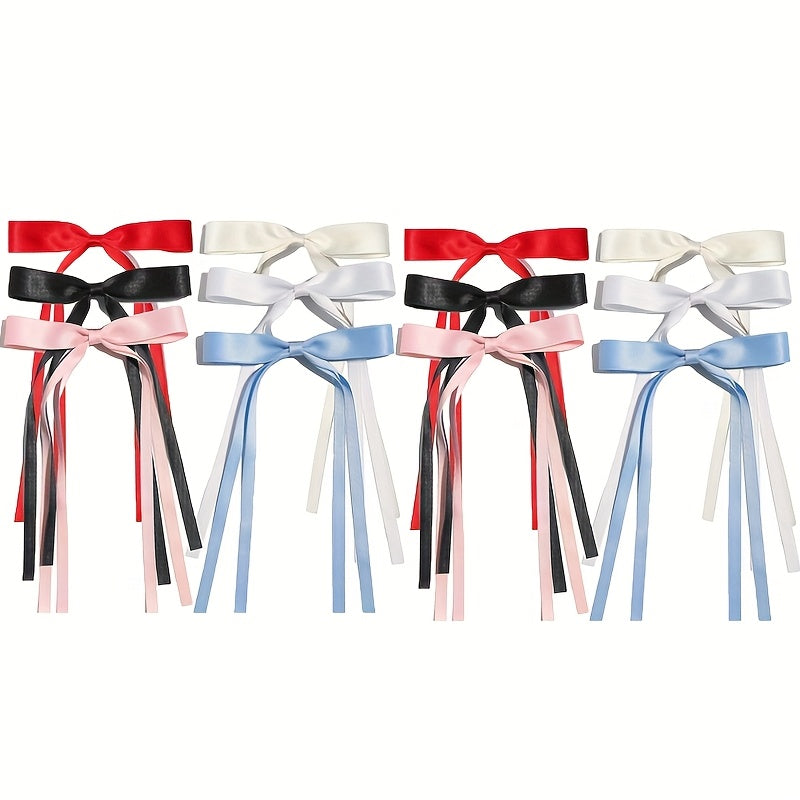 6/12pcs Elegant Satin Ribbon Bow Hair Clips for Women - Coquette Butterfly Hair Clips with Secure Claw, 3 Colors (Red/Black, White/Pink, Blue/White) for Weddings, Parties & Everyday Hairstyles, Cute Hair Clips