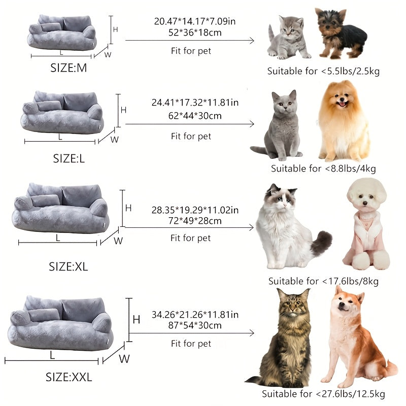 Deluxe Plush Cat Sofa Bed - Cozy, Washable Pet Couch for Small to Medium Cats and Dogs, Soft Polyester Cover