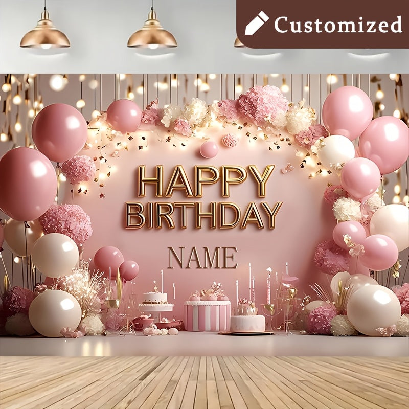 1pc Glittering Pink Princess Theme Birthday Party Banner with Flowers