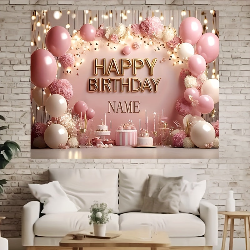1pc Glittering Pink Princess Theme Birthday Party Banner with Flowers
