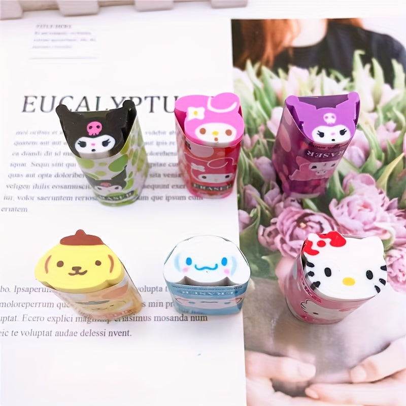 6pcs Licensed for kuromi for cinnamoroll Cartoon Erasers, Fun Erasers, as Prizes Stationery Gift