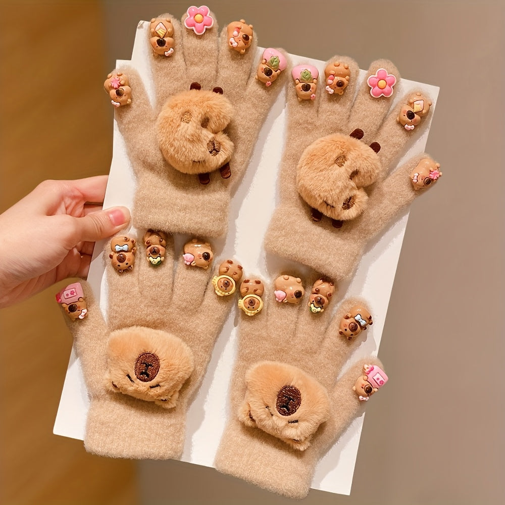 2/4pcs Full-Finger Capybara Gloves