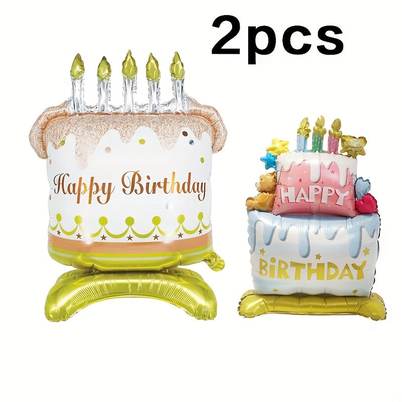 1/2pcs Standing Cake Shaped Balloons Birthday Anniversary Theme Party Atmosphere Decoration Ground Tabletop Aluminum Foil Balloon