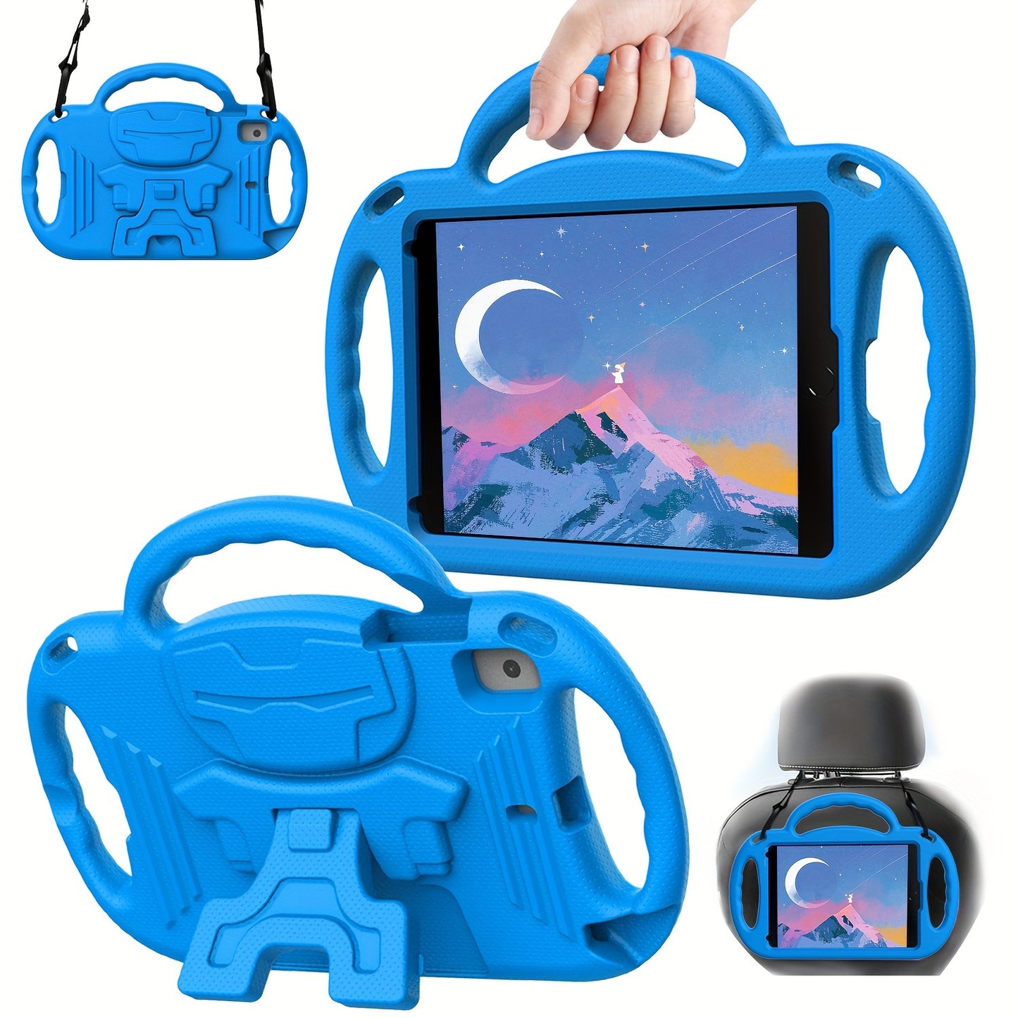 [Shockproof EVA Case] Lightweight and Shockproof EVA Case - with Cartoon Kickstand, Adjustable Strap, Three Anti-Slip Handles for iPad 5th/6th/7th/8th/9th Gen 9.7/10.2 inch, 10th Gen/Air4 10.9 inch and mini 1st/2nd/3rd/4th/5t