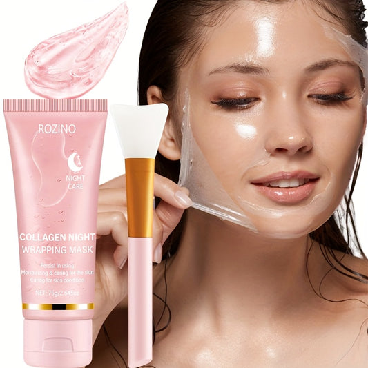 ROZINO Collagen Night Care Mask - Intensive Firming & Hydrating Sleep Mask with Aloe Vera, Vitamin C & E - Moisturizes & Smooths Skin, Anti-Dryness Design for All Skin Types, Mask for Nighttime Use