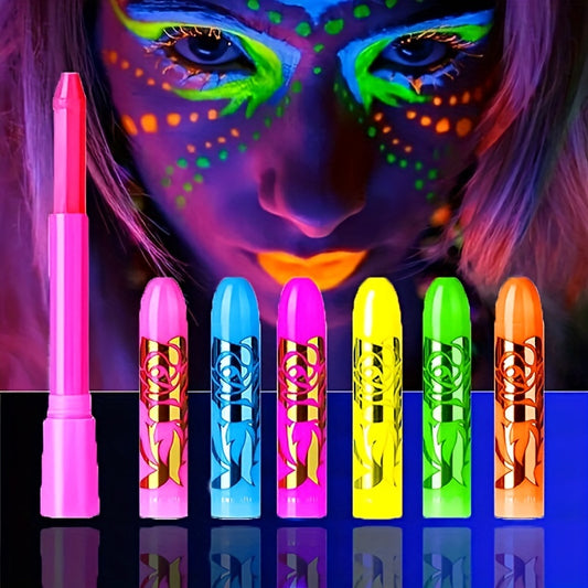 Glow in The Dark Face Paint Crayons Kit - 6pcs Black Light Makeup Sticks, Neon Markers for Halloween, Mardi Gras, and Masquerades, Vibrant Colors, Fluorescent Glow for Parties and Events, Halloween Makeup | Vibrant Glow Stick
