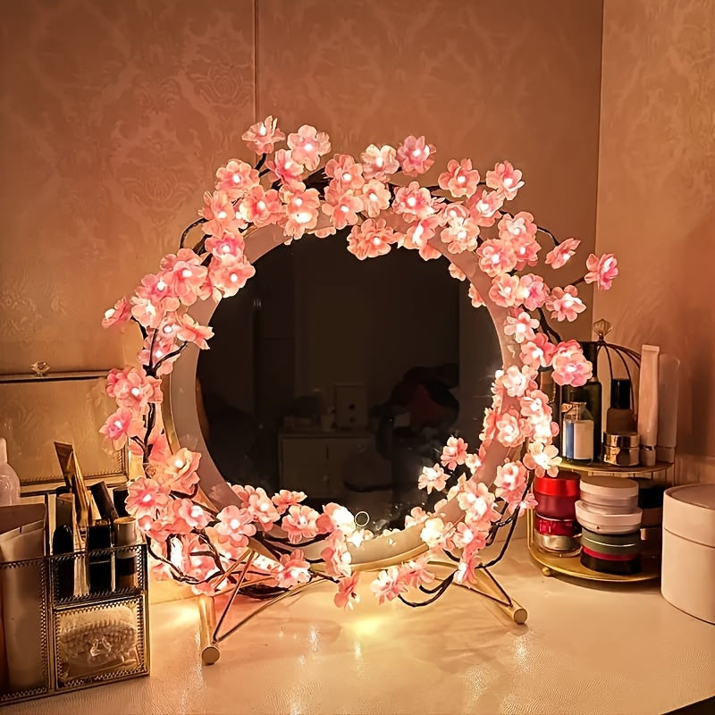 1pc Kinpho Cherry Blossom LED Branch Lights, 72/96/144 LEDs, Flexible and Bendable Sakura Vine String Lights, 8 Flashing Modes, USB Powered, DIY for Indoor Atmosphere Decoration, Ideal for Bedroom, Living Room, Wall, Party, H
