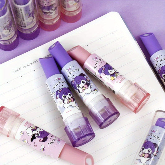 Sanrio for kuromi Erasers, 2pcs Cute Cartoon Office No Trace Retractable No Shavings Eraser, Suitable for Study Stationery Lipstick Style Rotating Correction Eraser