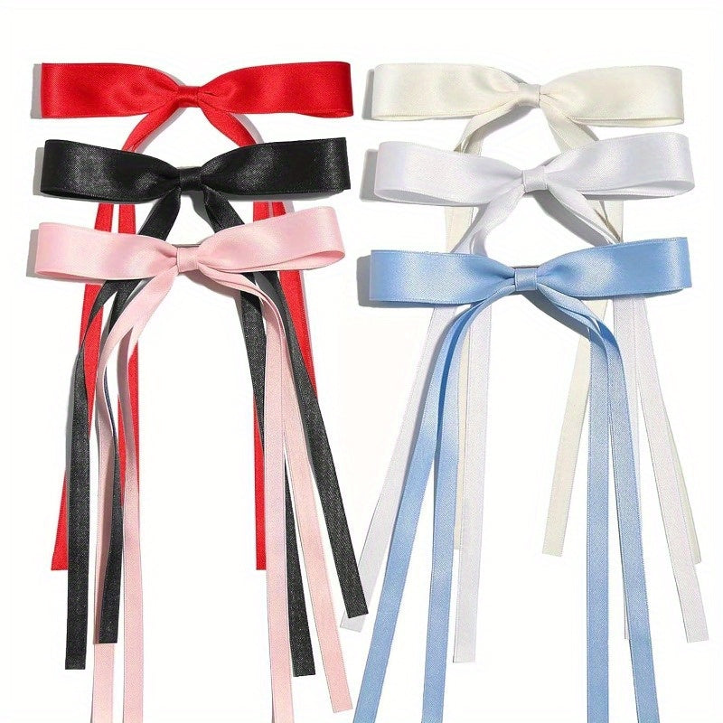 6/12pcs Elegant Satin Ribbon Bow Hair Clips for Women - Coquette Butterfly Hair Clips with Secure Claw, 3 Colors (Red/Black, White/Pink, Blue/White) for Weddings, Parties & Everyday Hairstyles, Cute Hair Clips