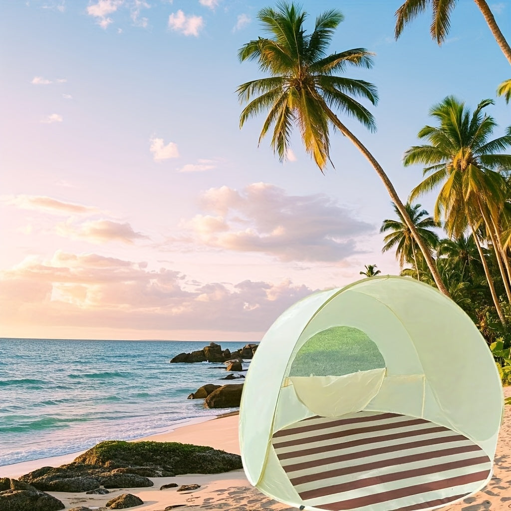 Automatic Instant Pop-up Sun Shelter, Portable Beach Tent, UV Protection, Easy Zipper Closure, with Compact Carry Bag.