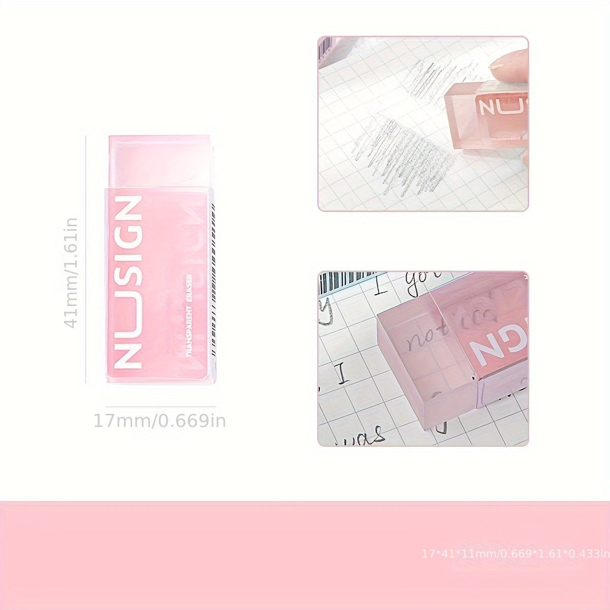 [Cute Eraser] Transparent Visible Design Rectangle Synthetic Rubber Eraser | Deli Lovely, Simple Solid Color, Cute Student School Supplies