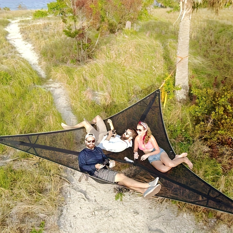 1pc Triangle hammockTriangle camping hammock for 2-3 people, tree hammock with 3 mesh bags, portable for outdoor trips