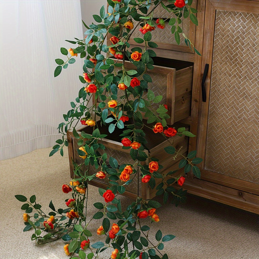 1 Lifelike Rose Vine, Plastic, Simulated, Fake, Indoor Wall Hanging, Wedding Scene Decoration, Outdoor Yard Decoration, with Decorative Flowers, No Electricity Required, No Feathers, for Wedding, General Use