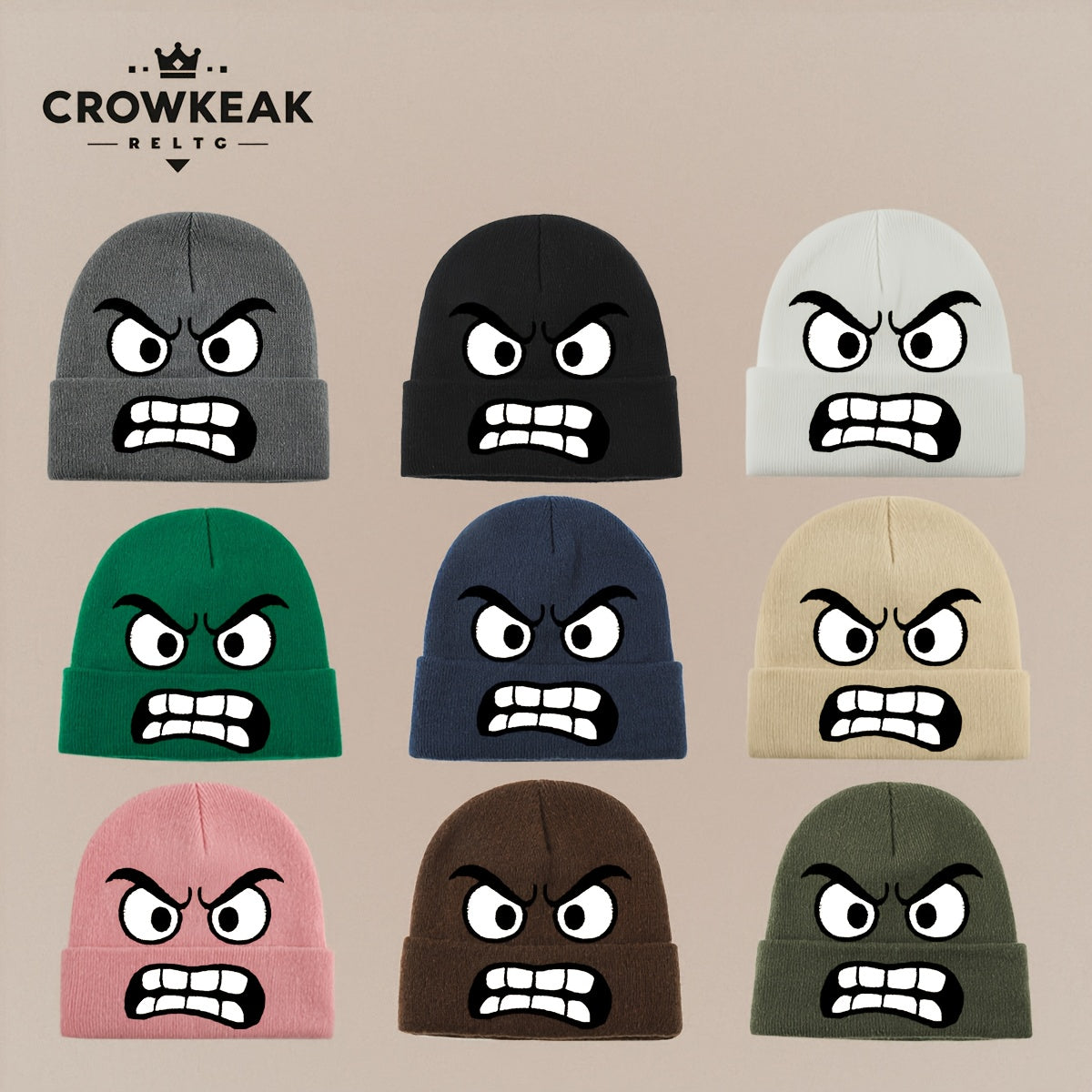 Angry Face Print Winter Hat