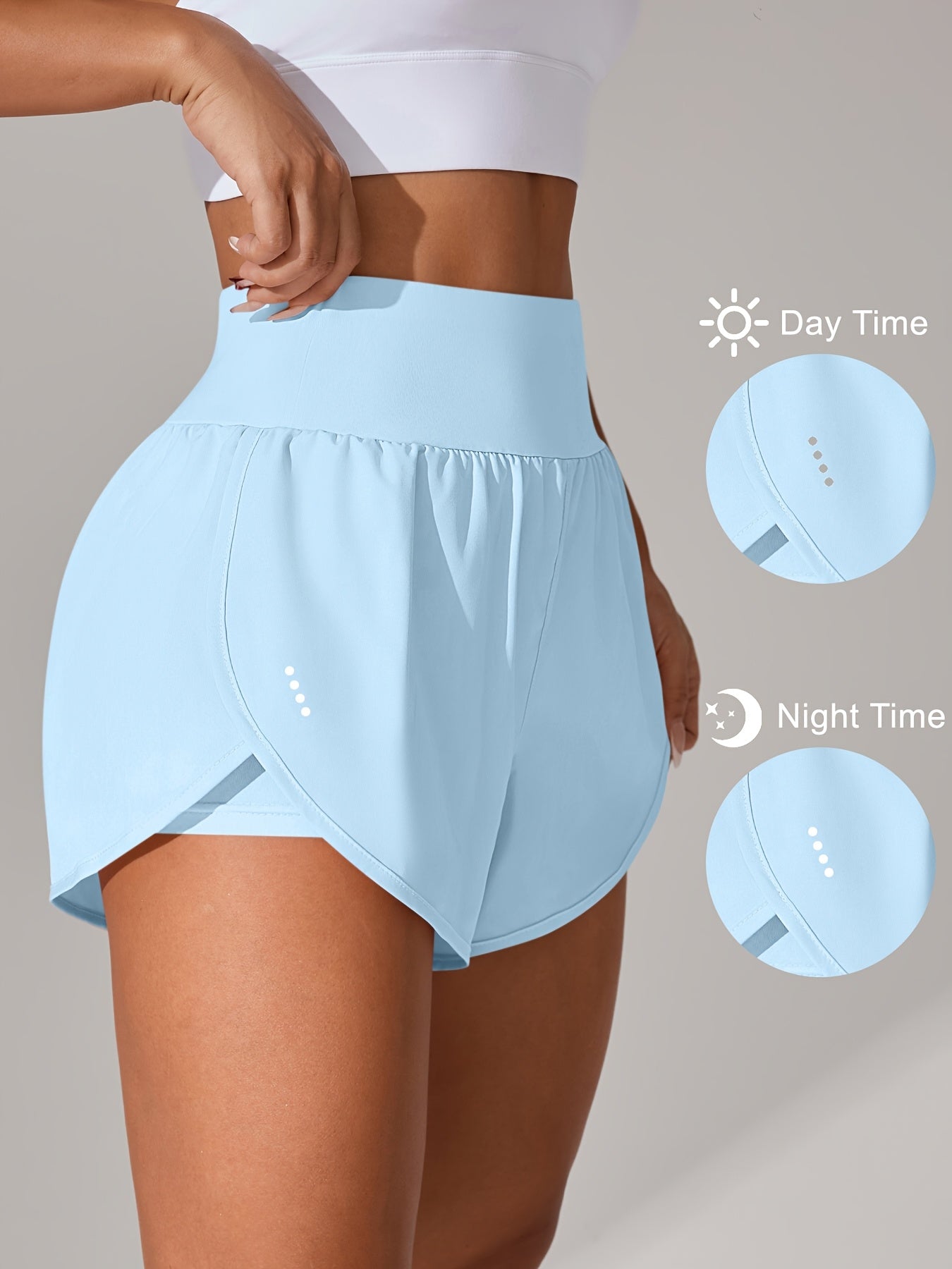 Light Blue High-Waisted Yoga Shorts with Ruffles