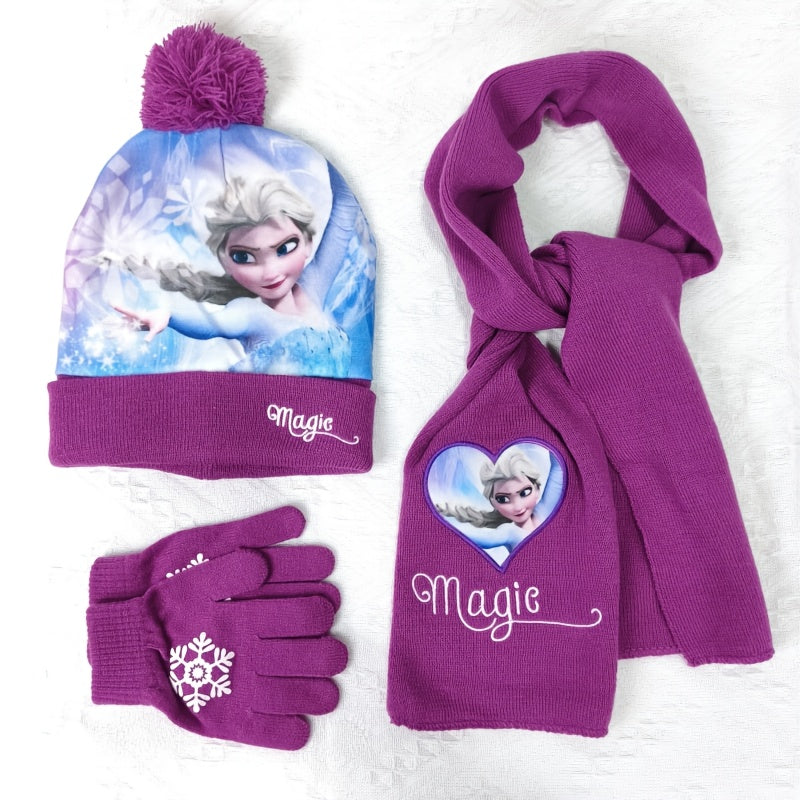 3pcs Knit Hat Set - Knitted Scarf and Gloves, Beanie