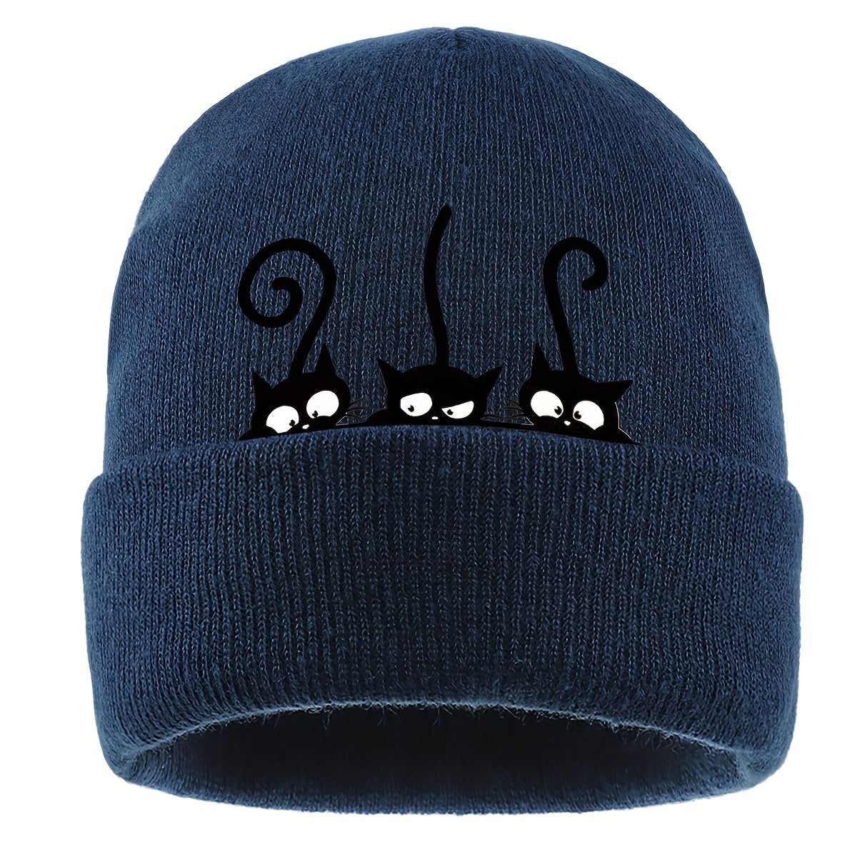 1pc Beanie Hat with Cute Black Cat Print