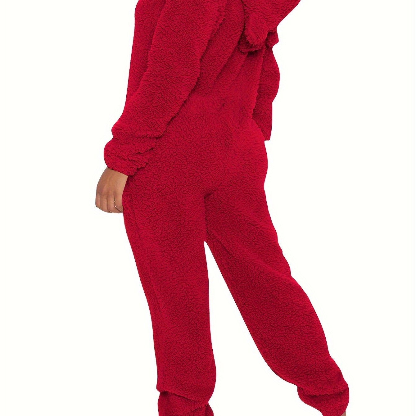 Women's Plush Fleece Pajama Jumpsuit - Hooded, Zip-Up, Easy-Care,