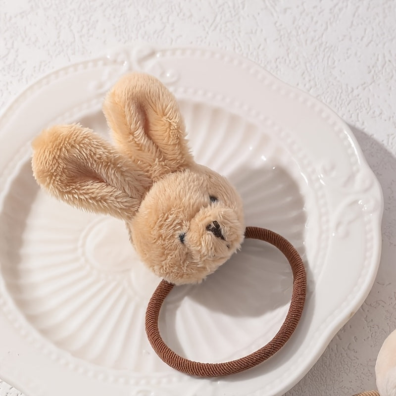 2pcs Adorable Angel Bunny Hair Ties, Polyester & Spandex Blend, Hand Wash Only, Non-Feathered, Power-Free Use for Daily and Easter Occasions, Hair Ties