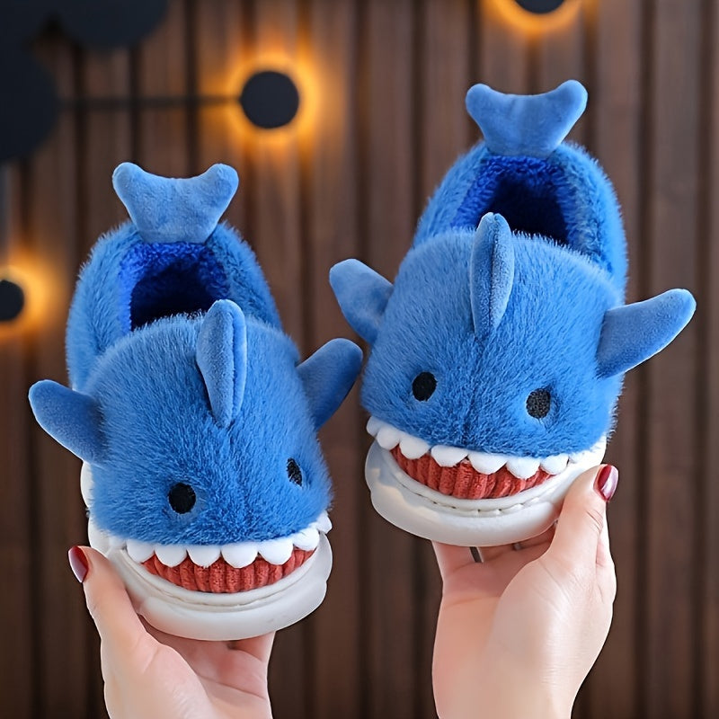 Youngsters' Cartoon Shark Plush Slippers