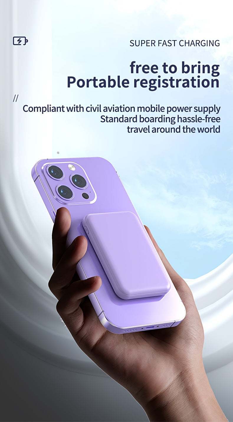 New 5000mAh Magnetic Wireless Power Bank for Apple 15 Pro / 14 Max / 13 / 12 Android Phones with LED Power Display, Portable Charger for Outdoor Travel Emergency Backup Mobile Power Supply, Gift