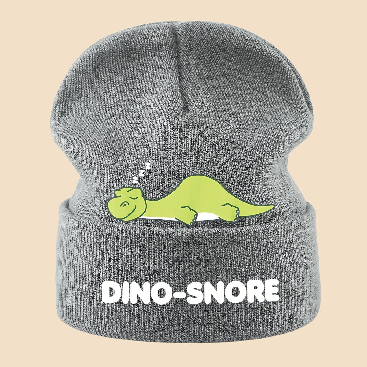 1pc Warm Dinosaur Skull Cap with Sleeping Dino & "DINO-SNORE