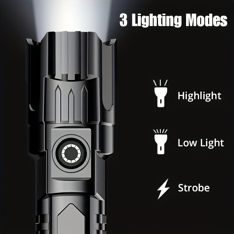 Super Bright LED Flashlight - Rechargeable High Lumen Handheld Light with Adjustable Focus, Long-Lasting Battery Life, Tactical Design for Outdoor and Emergency Use, Rechargeable Flashlight
