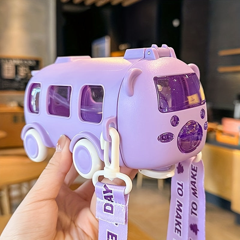Portable Cute 500ml/17oz Soft Straw Water Cup - 1pc Bus Shaped Water Bottle with Shoulder Strap - For Outdoor Sports, Fitness, Travel