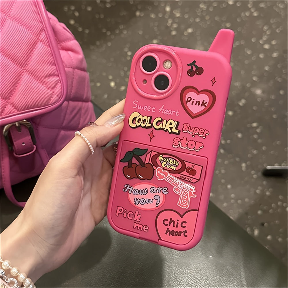 Retro Y2k Cherry Heart 3D Rosa iPhone Case - Shockproof, Soft, and Stylish Protective Cover for iPhone 15, 14, 13, 12, 11 Pro Max with Make Up Mirror Function - Unique Design, Durable, and Easy to Install