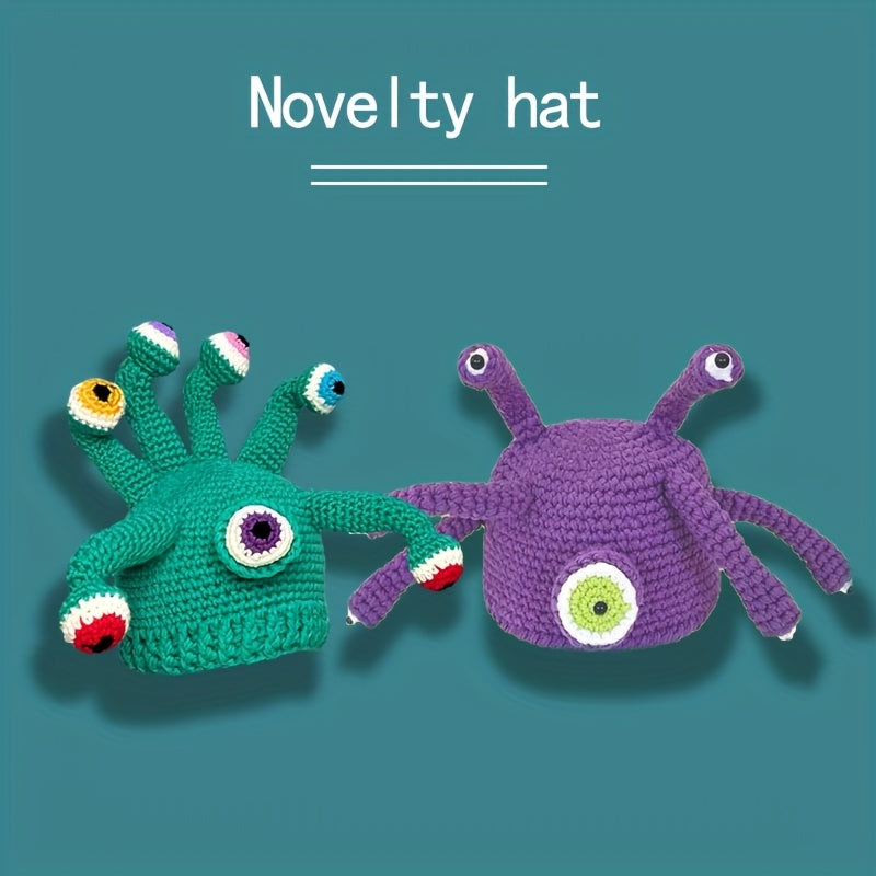 Novelty Handmade Crochet Knit Beanie, Funky Style Acrylic 100% No Brim Colorful Knit Fabric Hat, Unique Quirky Design for Casual Wear