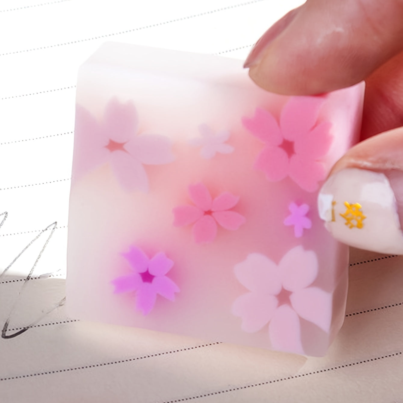 [2-Pack Cherry Blossom Erasers] 2-Pack High Value Cherry Blossom Translucent Rubber Erasers | Creative Small Fresh Erasers for Students, Desktop Decor, Clean Wiping, No Trace