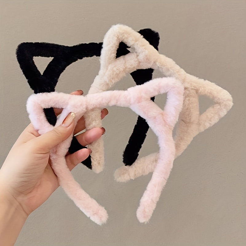 [1/4pcs Cute Cat Ears] 1/4pcs Cute Fashion Hollow Cat Ears Headband | Girl Plush Headband, Washing Face Headwear Hair Accessories