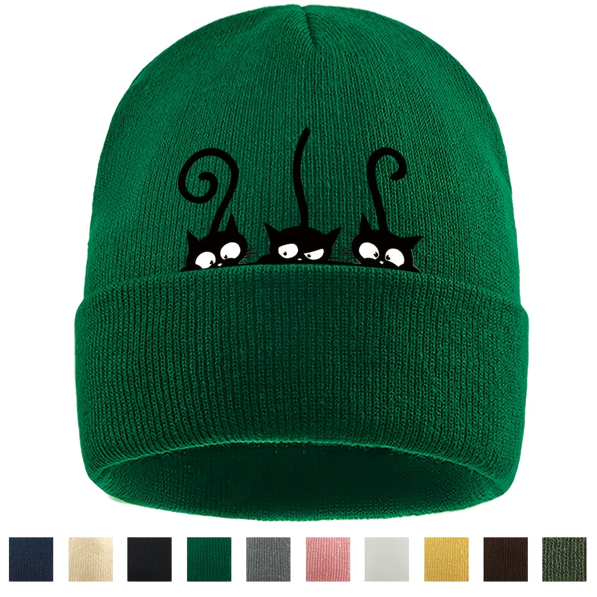 1pc Beanie Hat with Cute Black Cat Print