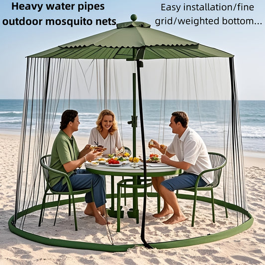 Green Outdoor Mosquito Net with Heavy Water Pipe Base - Durable Polyester, Zipper Single Door, Easy Installation for Beach, Garden, and Camping, Camping Essentials|Elegant Outdoor Setting|Durable Outdoor Netting, Mosquito Net