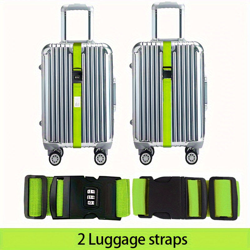 2-Pack Adjustable Luggage Straps with TSA Combination Lock, Push Lock Closure & Removable ID Window – Durable Nylon Anti-Theft Travel Accessories for Secure and Easy Luggage Identification, Sleek Strap Design